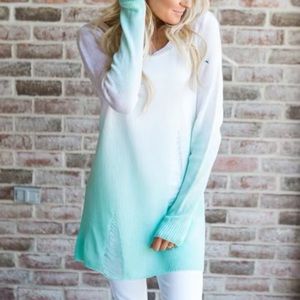 Mint Green & White Ombré Distressed Sweater